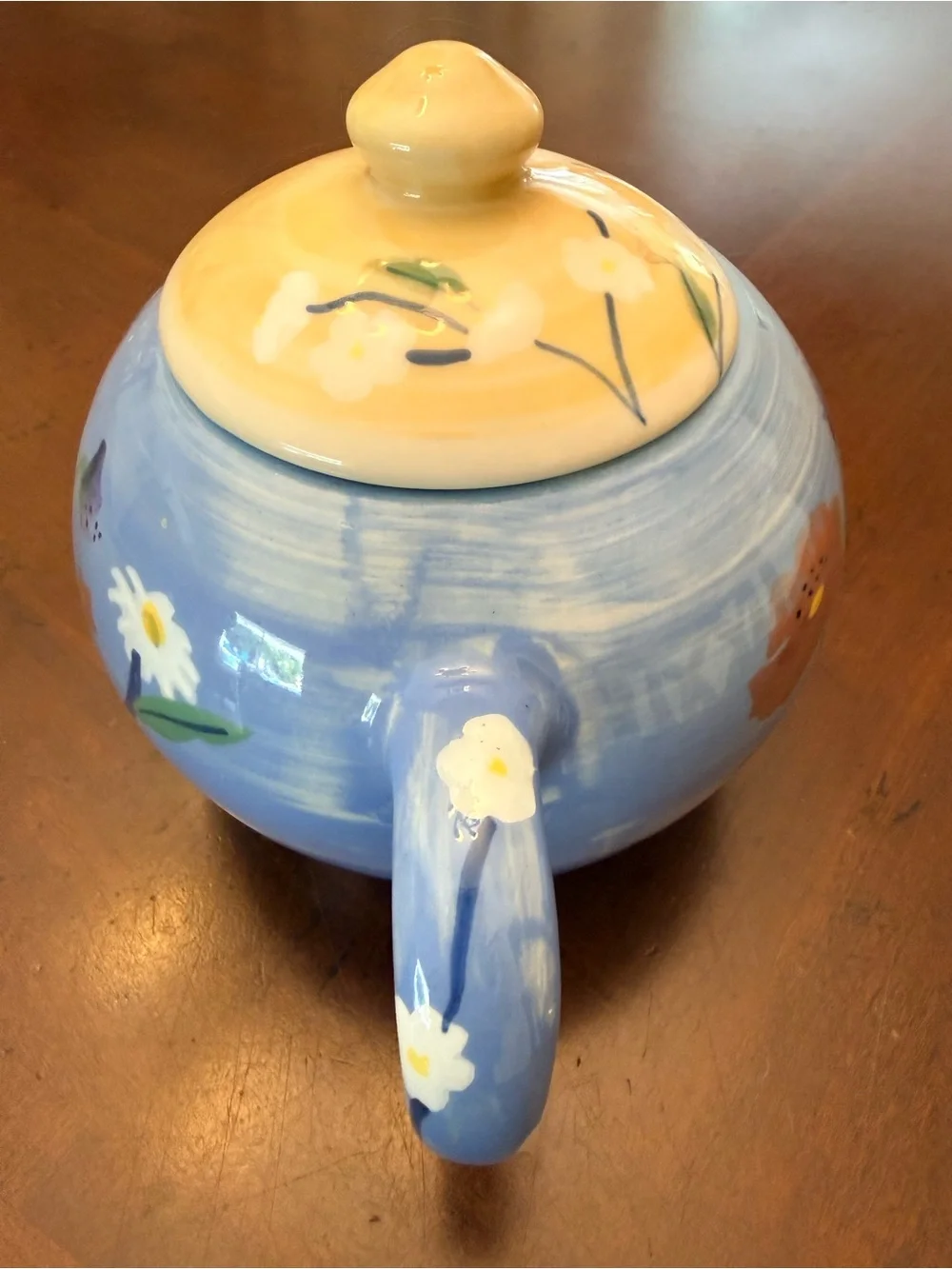 Vintage 1989 Hartstone Pottery Blue Wildflower Ceramic Teapot With Lid